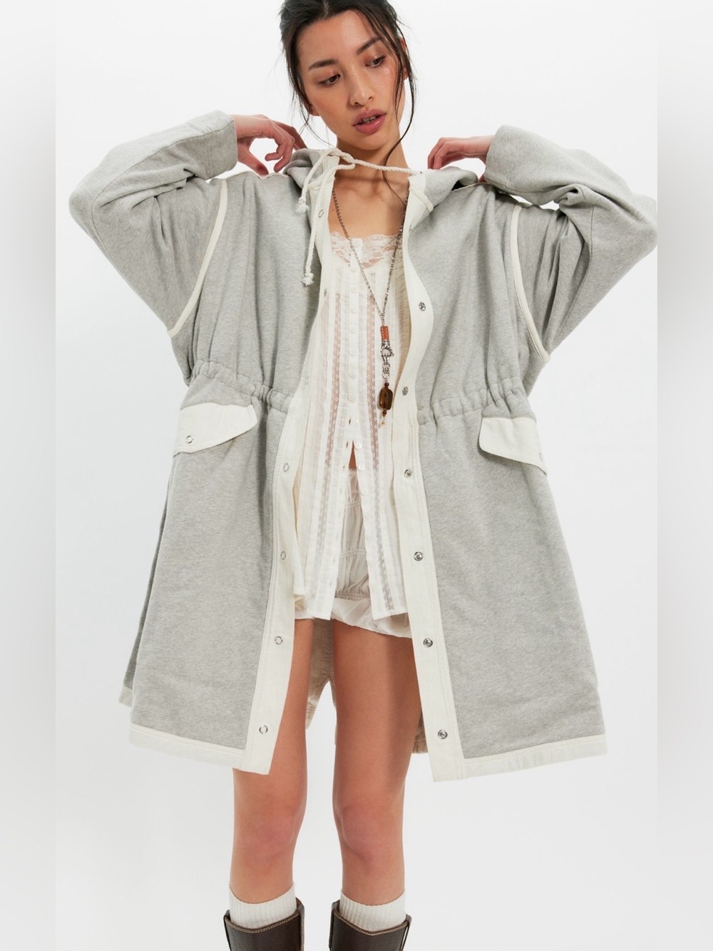 Free People S Margo Oversized Cardigan in Heather Gray Cotton Pockets NWT NEW